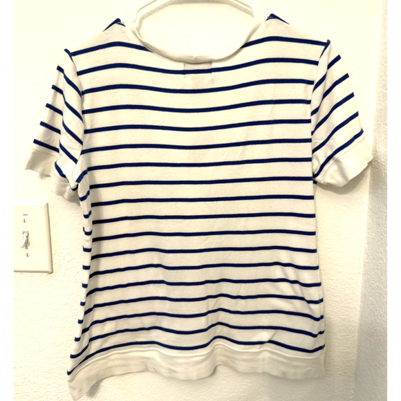 Chaps Cardigan Sweater Womens Medium Striped Short Sleeve Pockets Closet Staple - Picture 6 of 8